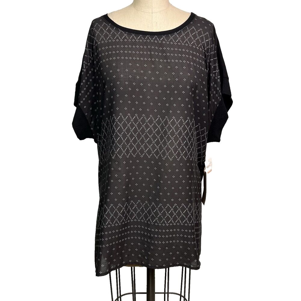 Vince Camuto TWO Top Tee Rich Black Hazy Blue Batwing Hi-Lo Hem NWT Plus Size 2x